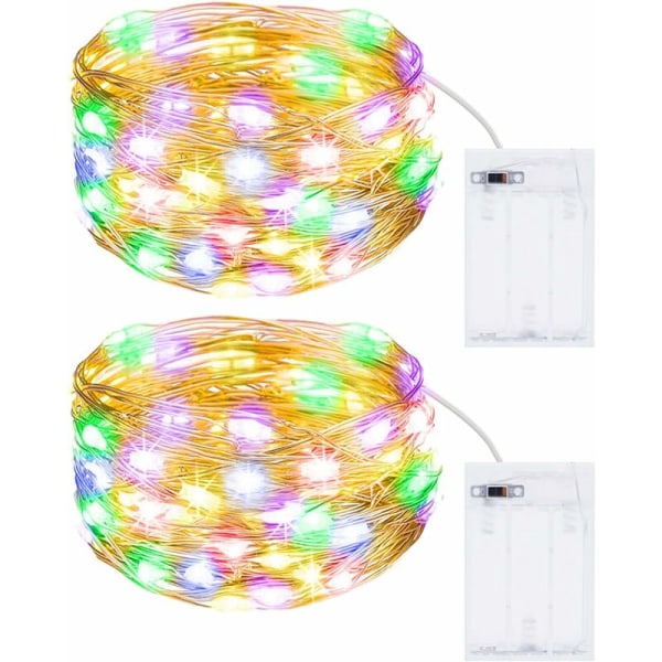 Set med 2 ljusslingor, 5M 50LED ljusslingor, batteridrivna mini LED-ljusslingor, inomhus ljusslingor, dekoration för sovrum, jul, W