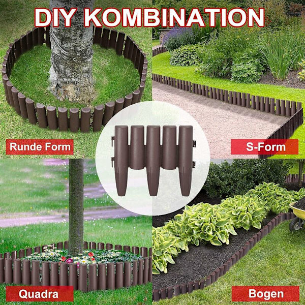 20 Pak 5,6m Trælook Græskanter Plastikkant Polypropylen Havekant Forskellige Former 28x24cm