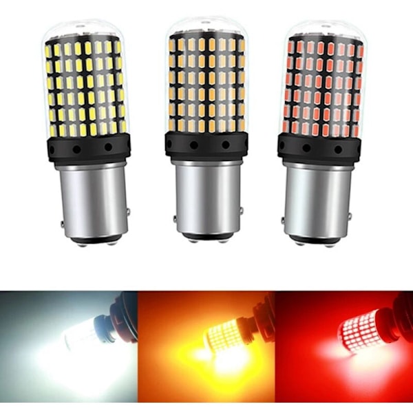 2 stk. Super LED Canbus 1157 BAY15D P21/24W Bil 12V Baklys Reverslys Brems Blinklys Pære Gul