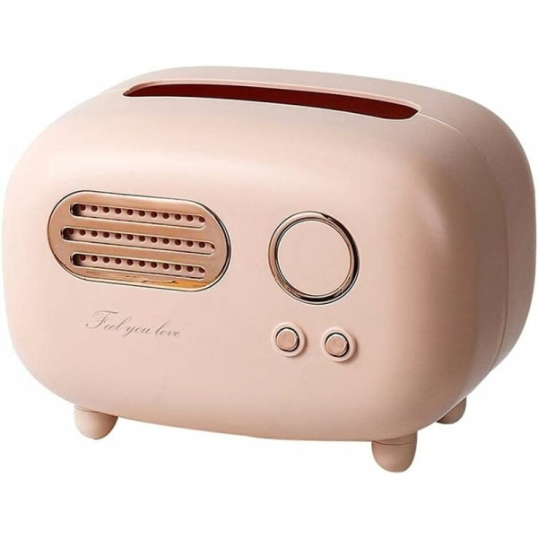 Retro rektangulär näsdukslåda, radiomodell, näsdukslåda, praktisk och modern, för kontor, kök, vardagsrum, rosa