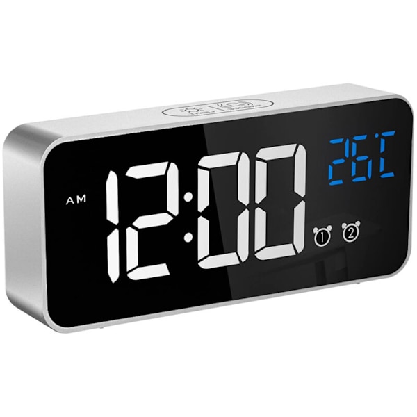 Digital väckarklocka, LED-digital klocka med temperaturvisning, skrivbords klocka med 2 alarm, 13 alarmtoner, USB-laddningsbar