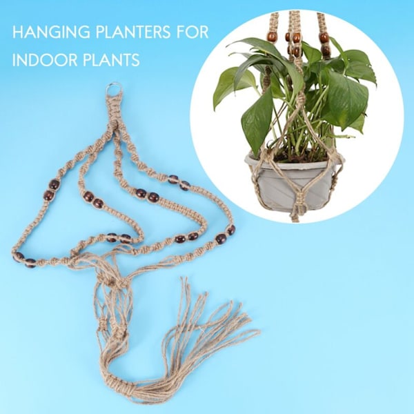 2 Macrame-kasvinripustinta Sisä- ja Ulkokäyttöön Riippuva Kukkaruukku Kori Köysi Helmillä 4 Jalkaa