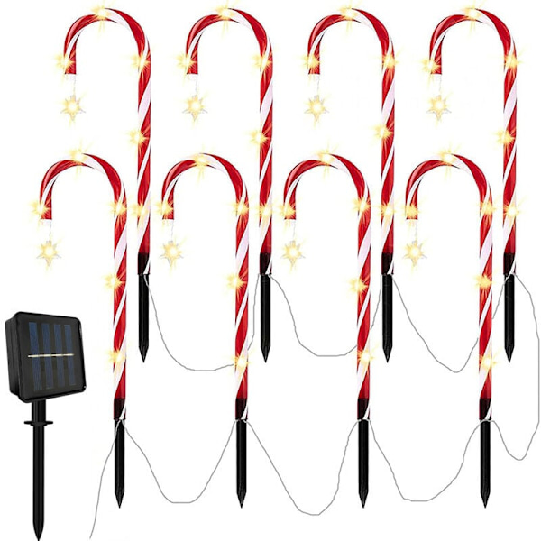 Julepynt - 8 Solcelled Candy Cane Lys, 8 Tilstande, Candy Cane Sti Markører, Dekorative LED Havelys - RWAnden Julepynt