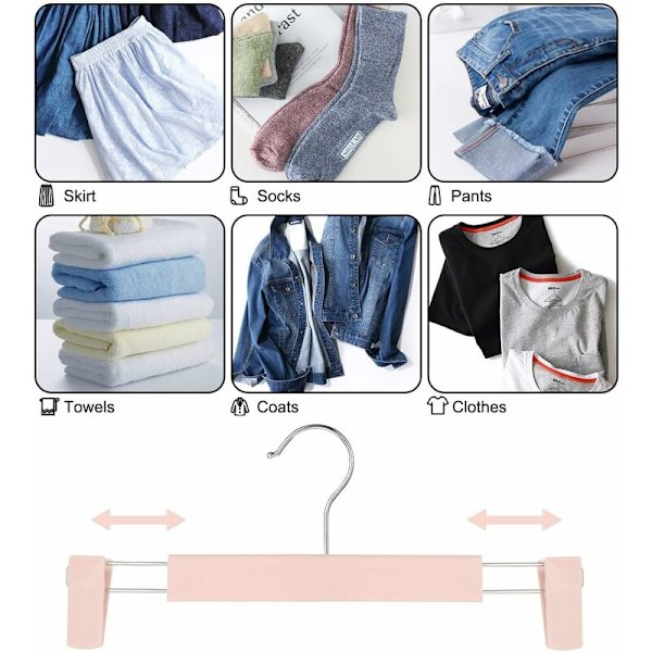 Platsbesparande kjolhängare med 360° vridbara krokar, justerbara klämmor, galgar för byxor, kläder, rockar, kläder och jeans (20-pack, rosa)