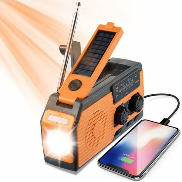 Solar Radio Dynamo Vattentät Uppladdningsbar Nödradio 5000mAh, Ficklampa, Läslampa, SOS-larm, AM FM WB Vevaradio, Perfekt för Camping