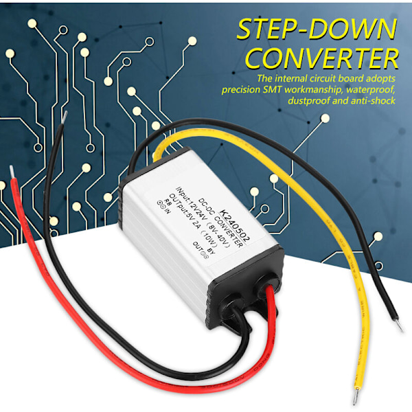 DC-DC 12V/24V till 5V 2A Spänningsomvandlare Nedstegsmodul för Bil LED-Skärm/Övervakningskamera/ Fläkt/Vattenpump/Motor, GYVRM-K240502