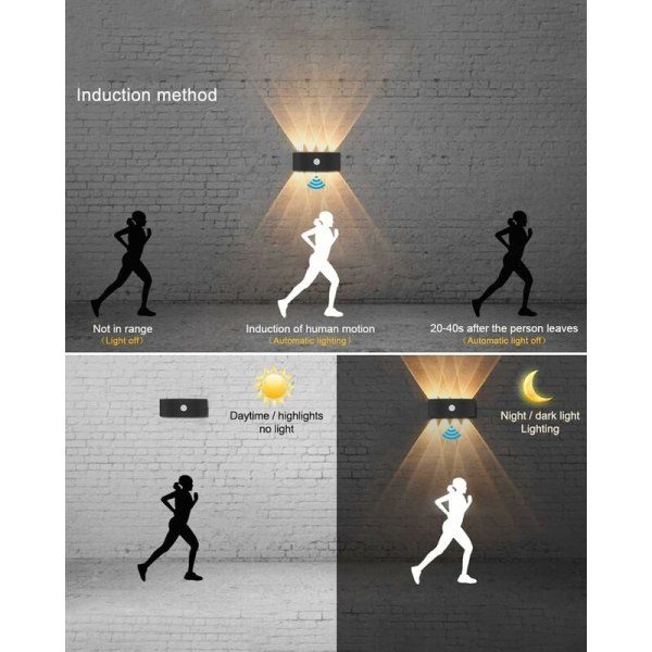 Udendørs væglampe, 8W indendørs bevægelsessensorlampe, 3000K varm hvid soveværelsesvæglampe, vandtæt IP65, balkon, trappe, stue tilgængelig - Bla