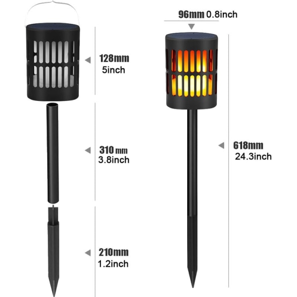 Solcellelamper, Flimrende Flammer Fakkellys Sol Spotlights Landskab Dekoration Belysning Skumring til Daggry Auto Til/Fra