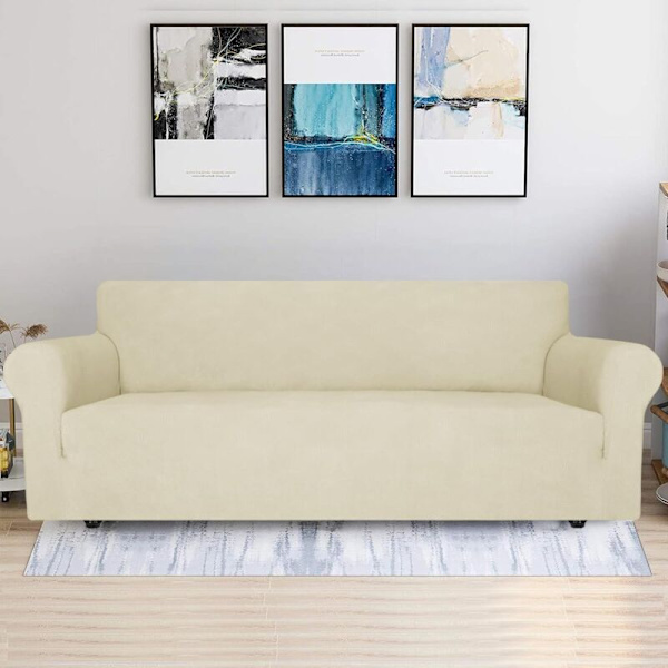 Stretch Soffaöverdrag, Vattentätt och Repskyddande för 3-sits Soffa, Elegant Mönster med Halkskyddande Skumstavar (3-sits Soffa, Beige) - RWSofa Co