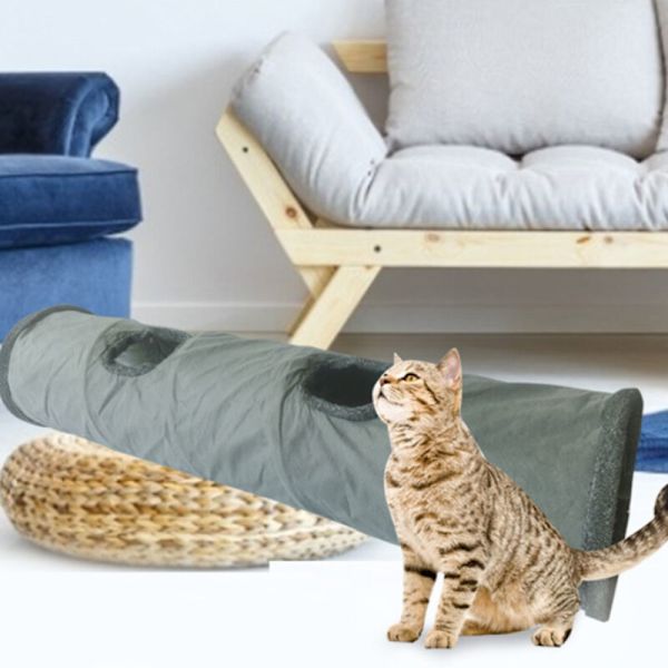 Hopfällbar Kattunnel, Hållbar Mocka Lektunnel med Boll och Hål, för Katter, Kaniner, Kattungar, Valpar och Smådjur