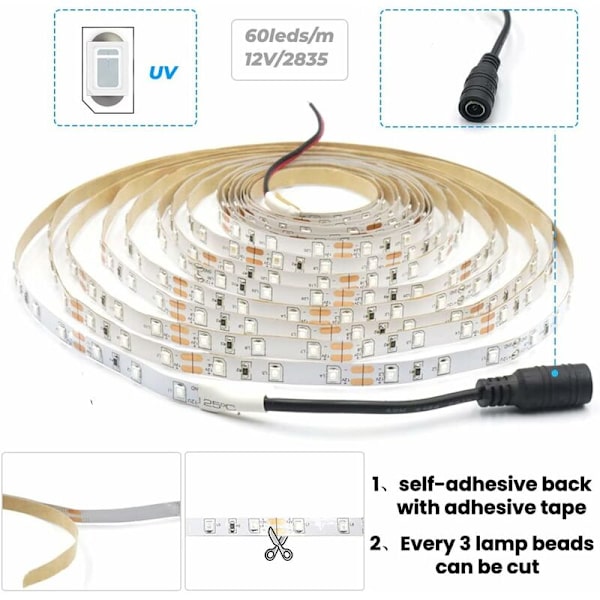 12V Svart UV Flexibel LED-remsa Set 5M 300leds IP20 300leds SMD2835 Lila Remsa Med Transformator/Strömkälla, för Inomhus Dekoration Festival, Jul