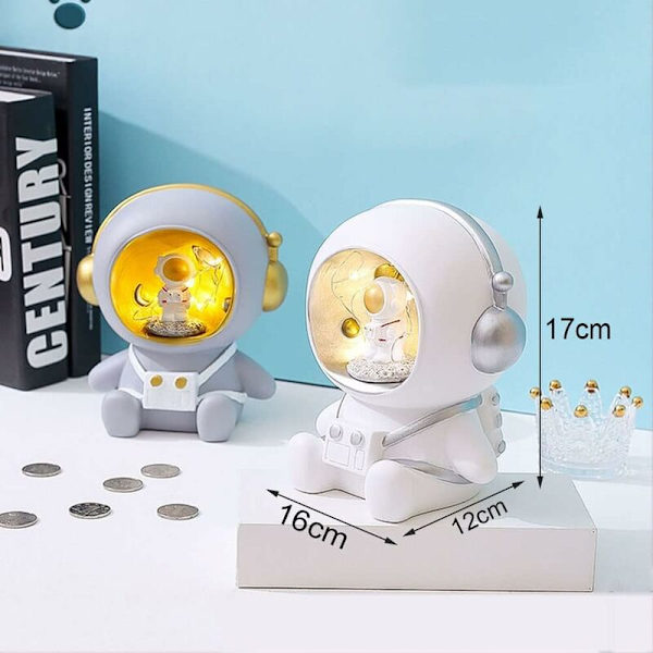 Astronaut LED Natlampe, Tegneserie Rummand Design Natlampe med Sparegris Dreng Pige Fødselsdagsgave Børn Sparegris med Natlampe 3D Astron