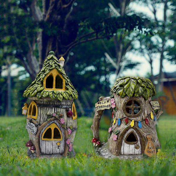 Solcelle Resin Ornament Kreativ Blomst Hjem Form Udendørs Vandafvisende Græslampe Resin Ornament Havelampe
