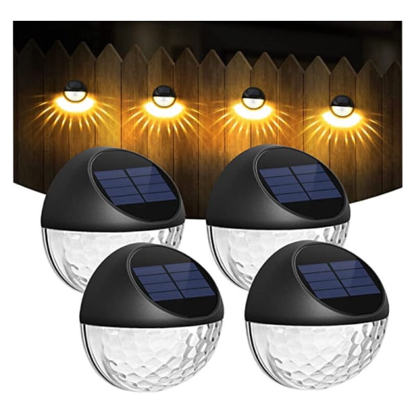 Solcellslampa - Set med 4 LED-solcellslampor Utomhusvägglampa IP65 Vattentät Dekorativ Väggbelysning Varmvitt Ljus, Staketlampa Vägg Terrass Trädgård F