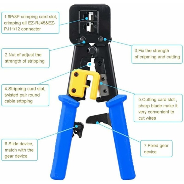 Profesjonell EZ Pass Through Crimp Tool - Ratchet Crimper - Wire Stripper for Gamle Internett-Koblinger