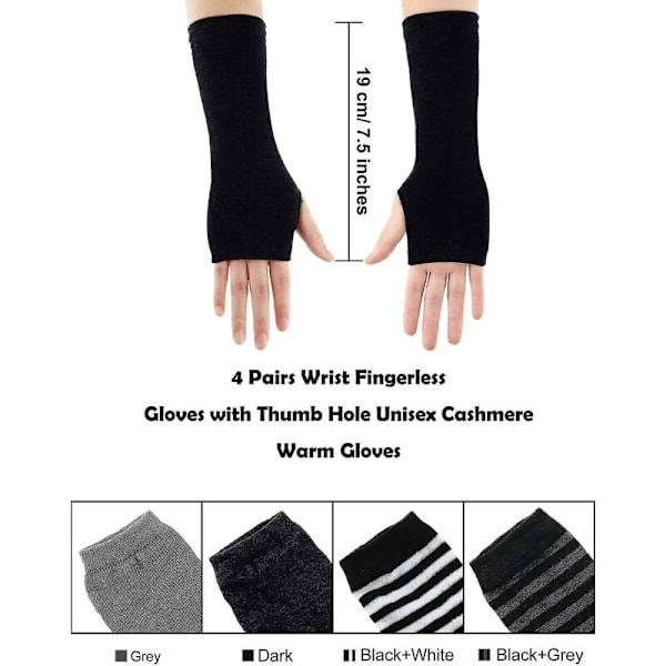 4 par cashmere-känsla handledslösa handskar handskar, 4 färger