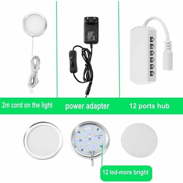 LED-belysning under skåp, inbyggd spotlight, 16W, för skåp, möbler, kök, kallvit 6000K (8-pack)