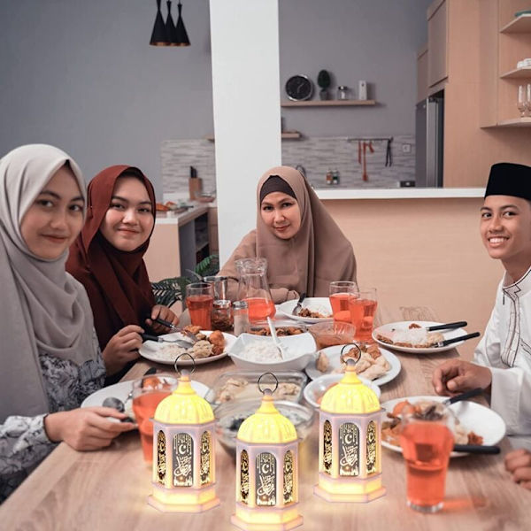 Mini Ramadan-ljus Mubarak-lykta LED Eid Mubarak-lykta Måne Stjärnljus Marockansk stil Hängande lykta Vit