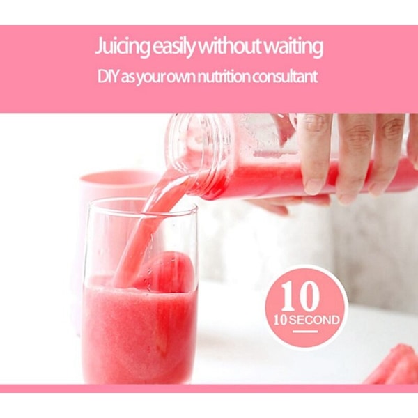Mini Bærbar Elektrisk Frugtpresser USB Personlig Mælkesmoothie Maker Blender Kop Maskine Fødevareprocessor 320ML, Pink