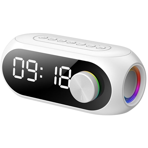 Sovrumsväckarklocka med färgad nattlampa, dubbelt alarm, dimmer, sovtimer, FM-radio Vit