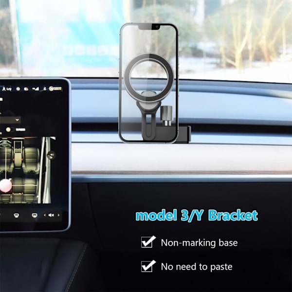 Biltelefonholder, Magnetisk Ventilation Biltelefonholder, Magsafe Ring, Biltilbehør til Tesla Model Y/3