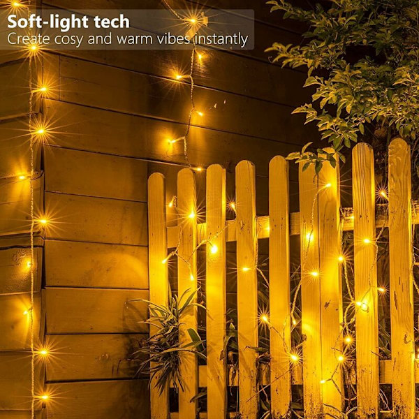 100 LED-ljusslinga med varmvit timer (8 lägen, 11 m, IP65 vattentät) Utomhusbelysning THD02, 1-pack-