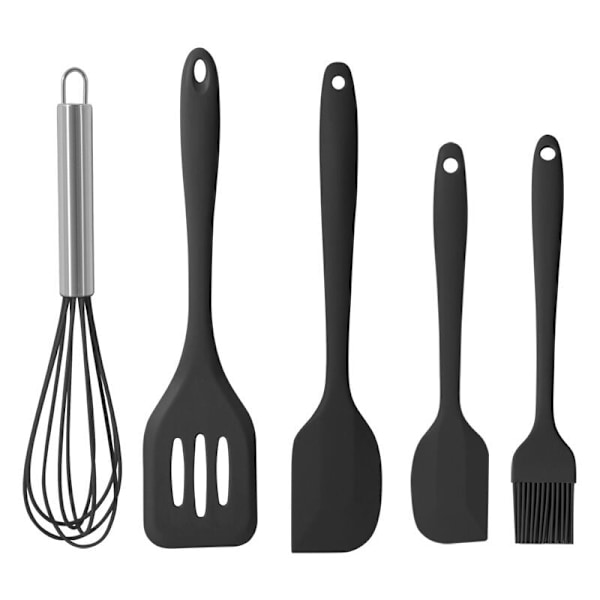 5 stk. Silikon Køkkenspatel Sæt, Spatel Skrabespatel Ægpensel Piskeris til Køkken, Varmebestandig Non-Stick Køkkenredskab Sæt (Sort)