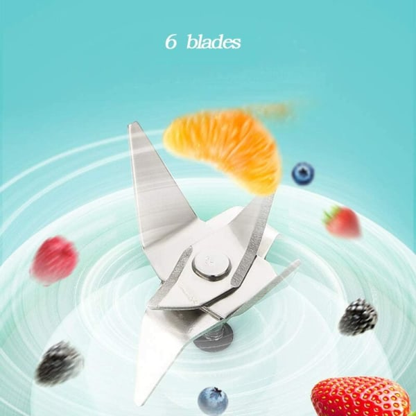 Bærbar Blender, Juicer-kopp med 450ml 6 BPA-frie kniver for sport og reise, Mini Blender for smoothie og milkshake, julegave