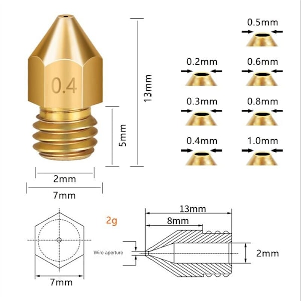 24 st MK8 Mässingmunstycke för 3D-skrivarhotend 1.75MM Filament J-Head Cr10 Värmeblock Ender3 M6 Gänga