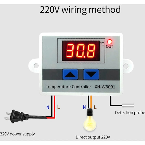 Digital temperaturregulator display termostat kontrol switch og termistor sensorer temperaturføler (220V 1500W)