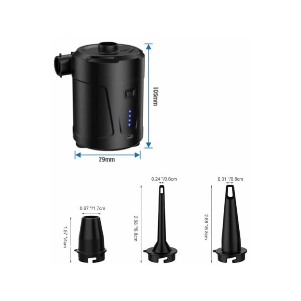 Elektrisk luftpumpe, 5000 mAh genopladeligt batteri, mini elektrisk luftpumpe med 3 luftdyser, hurtig oppumpning til oppustelig båd/luftmadras