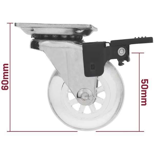 Industriel design drejestel i polyuretan og transparent PVC med bremse 50 mm (sæt af 4)