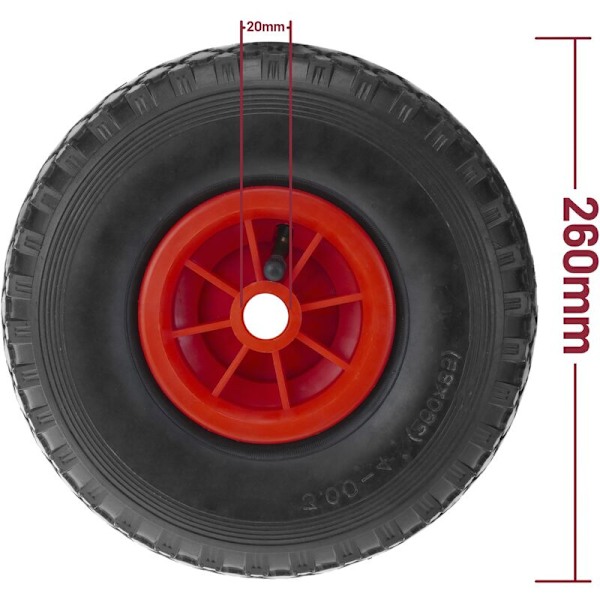 Pneumatisk hjul til trillebør 10x3” og 70 kg