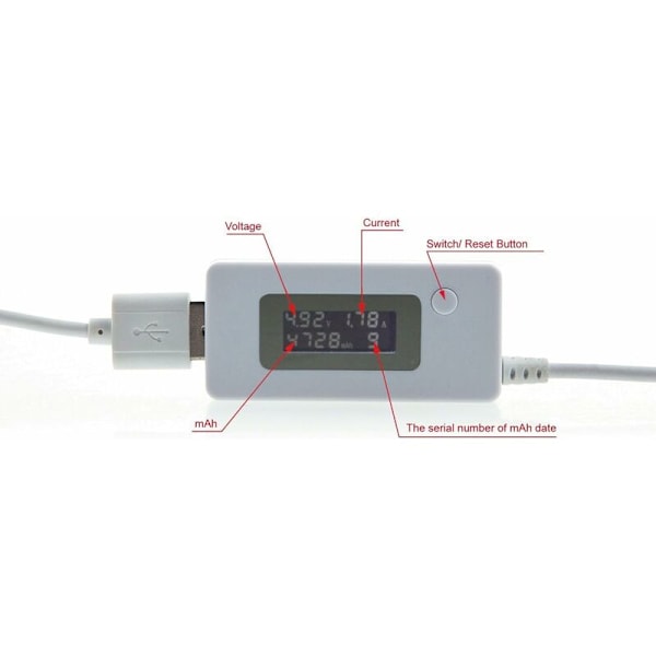 USB Multimeter, Voltmeter, Amperemeter og Kondensatormåler, USB Tester for Spenning, Strøm og Elektrisk Kapasitans - DENUOTOP