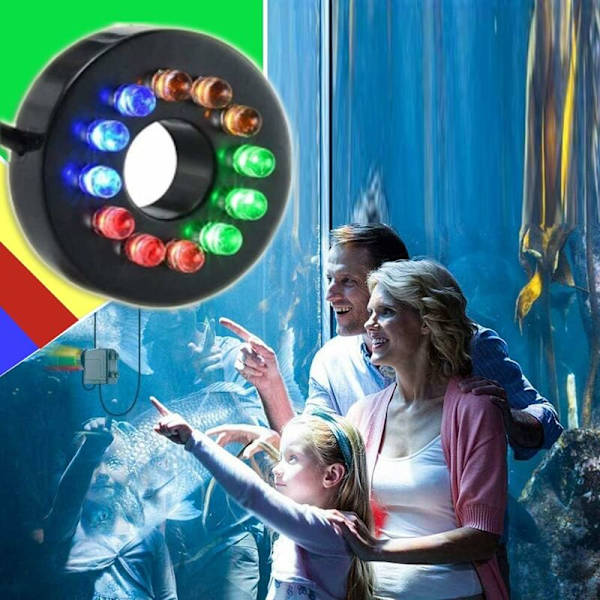 Mini-vattenpump för undervattensbruk med 12 färgade LED-lampor 8W Ultraljudsvattenpump för akvarium 450L/H för terrarium, fisktankar, cirkulationssystem, Po