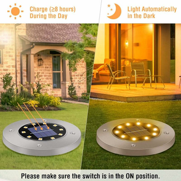 Solcellslampa för utomhus, 6-pack, 10 LED, Vattentät IP65, Solcellsmarklampa - Fei Yu