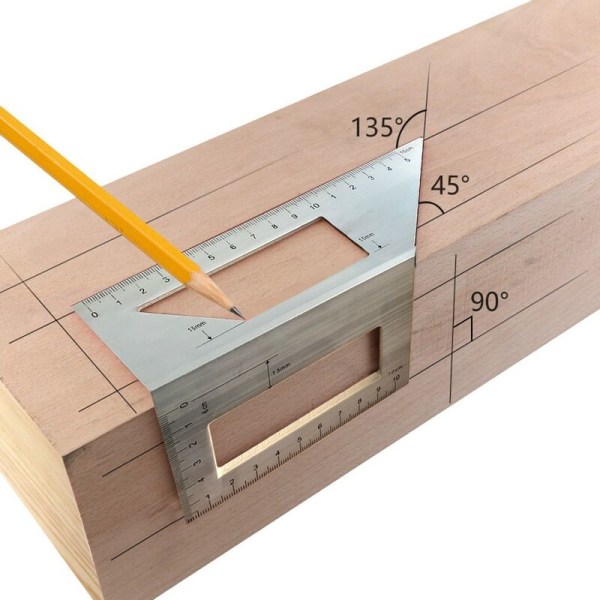 Multifunktionell 45/90 graders linjal i aluminium T träbearbetningsskrivarlinjal