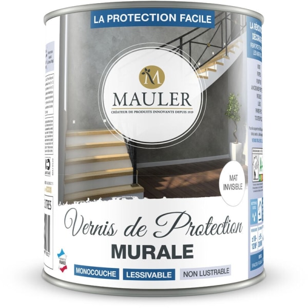 MAULER - Väggskyddslack 1L - Osynligt matt utseende - anti-scratch, Anti-Stain Produkt - Gör väggfärger, tak mm tvättbara.