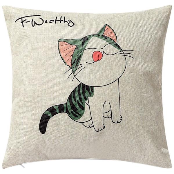 Katt firkantet pute, dekor putetrekk putetrekk for sofa bil mote mønster 45X45Cm