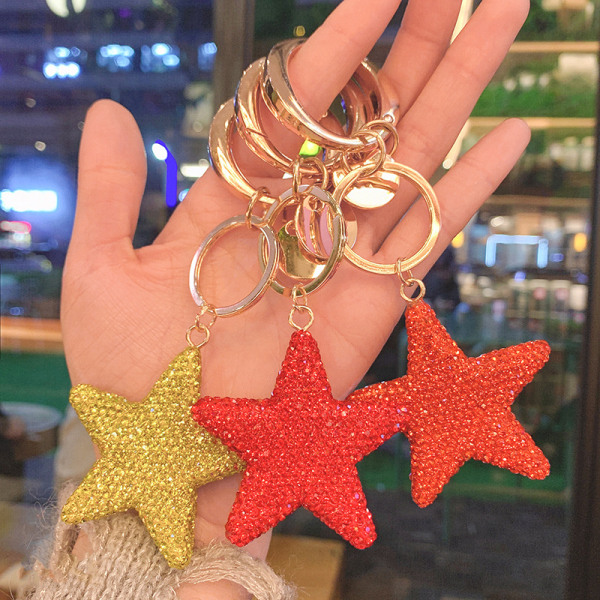1 pakke Rhinestone Star nøglering kvinder nøglering taske charm pung charm (tilfældig farve)