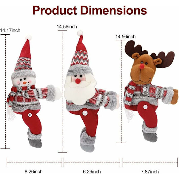 3 st julgardinbindningar tecknad stil tomte snögubbe älg docka fönsterdekoration