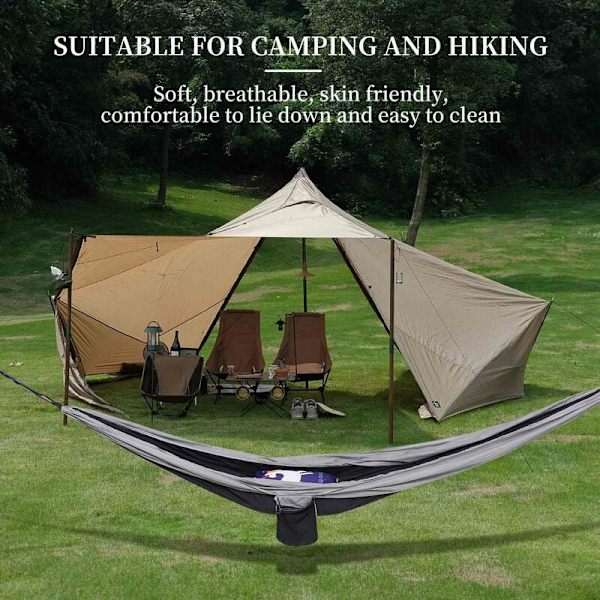 Camping-riippumatto, kevyt, kaksinkertainen, yksinkertainen riippumatto, jossa ripustusköydet retkeilyyn, reppuretkeilyyn, matkustamiseen, puutarhaan