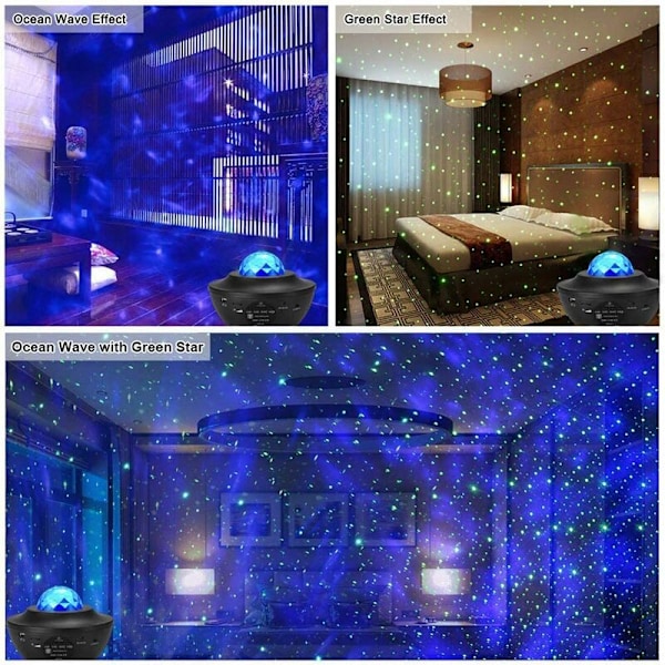 LED Stjernehimmel-projektor med fjernkontroll, 3 i 1 Galaxy-lys, stjernehimmel-projektor med Bluetooth-høyttaler/Stjernehimmel/360° roterende hav B