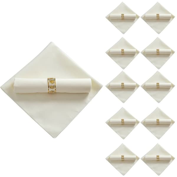 Sæt med 10 polyester stofservietter 48 x 48 cm til restaurant, middag, beige.