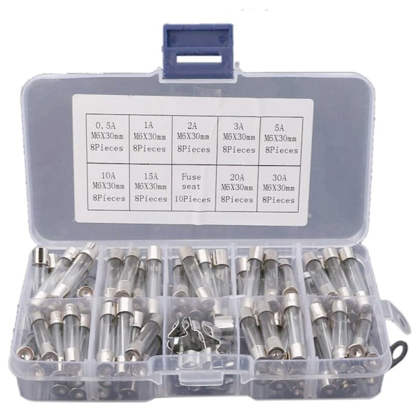 72 st 250V 0,5A-30A Glasrör Blandade 6X30Mm Elektriska Säkringssats