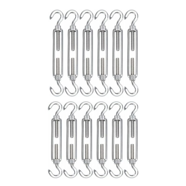 M5 rustfritt stål kabelstrammer, sett med 12 trådstrammer krok og krok justerbar kraftig strammekrok og krok for taukabel klesvask, Wir