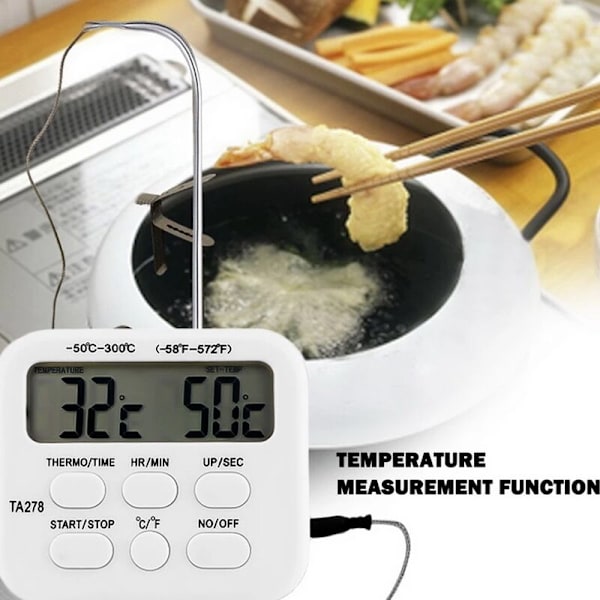 Køkken Grill Termometer med Stik, Kogetidstæller, LCD Digital Display, Ovn Kødtermometer