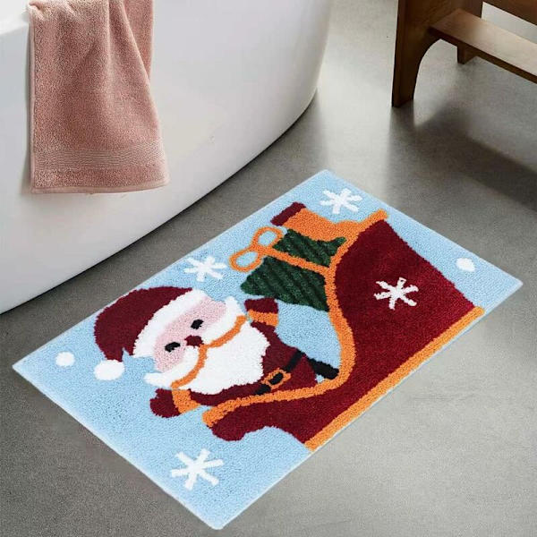 Julebadmatte, myk, sklisikker, absorberende, for badekar, dusj, bad, juledekorasjoner (julenissen, 30\" x 20\")