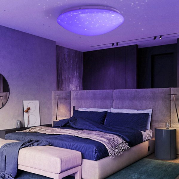 Fargerik fjernkontroll taklampe LED rund soveromslys RGBW enkel dimming fargelys