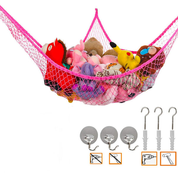 Pet Hammock Opbevaring Hammock til Fyldte Dyr og Legetøj Ekstra Stor Børns Mesh Legetøj (Pink)